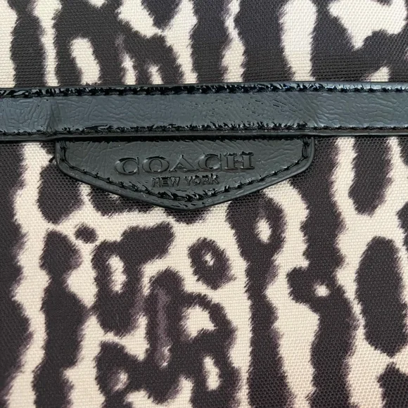 Coach Tan/Brown Animal Print Material Tote with Black Trim - Picture 9 of 10